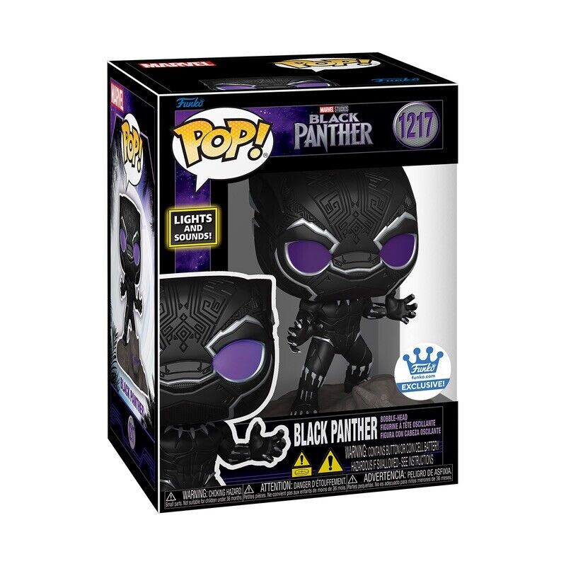 Funko Pop! Marvel Studios Lights and Sounds Black Panther 1217 Funko Shop Exclusive + Protector