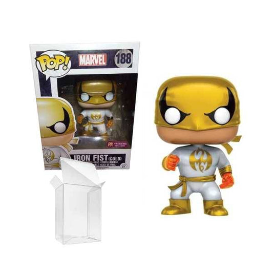 Funko Pop! Marvel Iron Fist (Gold) 188 PX Previews Exclusive (VAULTED) + Pop Protector
