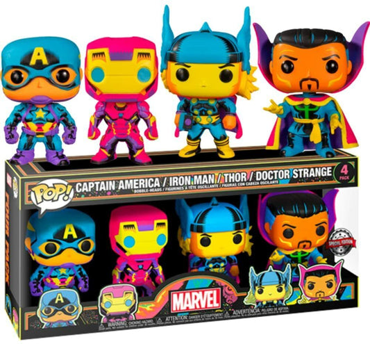 Marvel Captain America / Iron Man / Thor / Doctor Strange Blacklight 4 Pack Special Edition