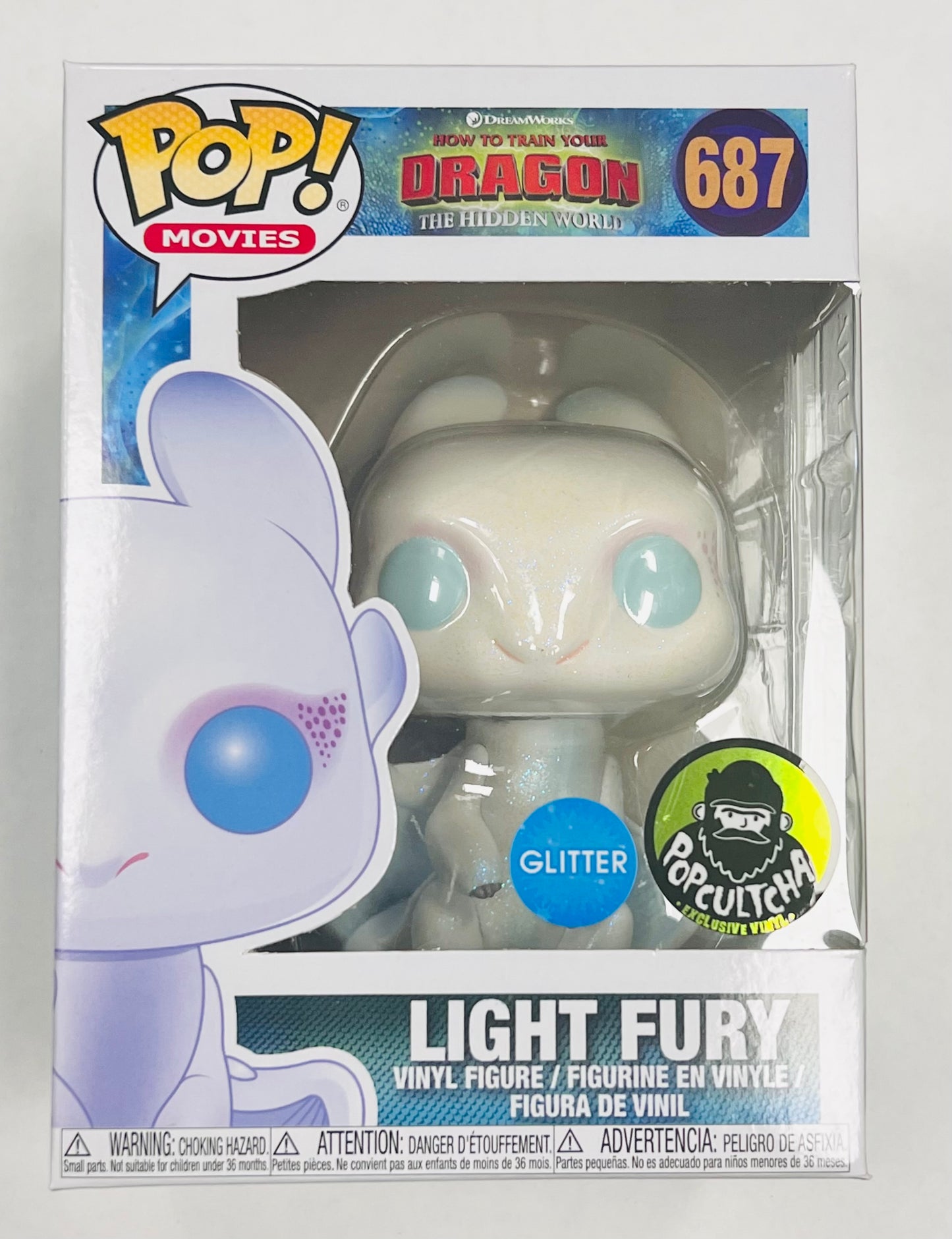 Funko Pop! DreamWorks How To Train Your Dragon The Hidden World - Light Fury 687 Glitter Popcultcha Exclusive + Free Protector