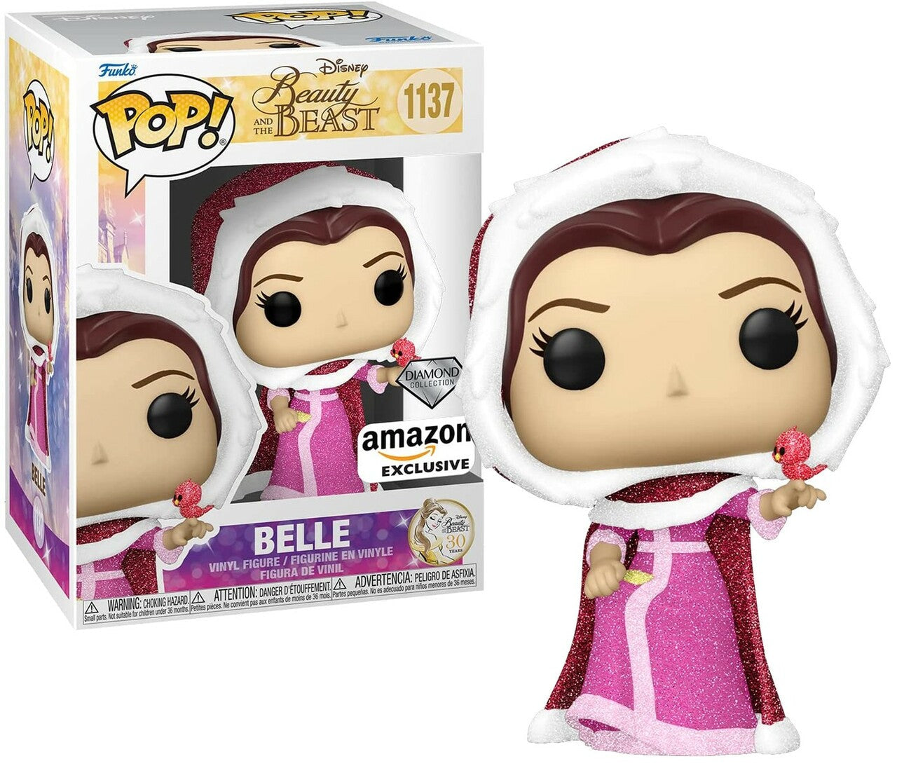 Funko Pop! Disney Beauty and the Beast 30 Years Belle 1137 Diamond Amazon Exclusive + Free Protector