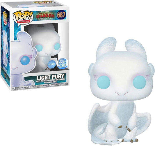 Funko Pop! DreamWorks How To Train Your Dragon The Hidden World Light Fury 687 Glitter Funko Shop Exclusive + Free Protector