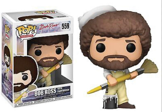 Funko Pop! Bob Ross The Joy of Painting - Bob Ross (in overalls) with Paintbrush 559 + Free Protector (VAULTED)