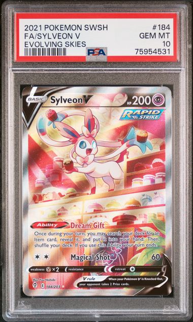 Pokemon TCG! 2021 POKEMON SWORD & SHIELD EVOLVING SKIES #184 FA/SYLVEON V EVOLVING SKIES PSA 10