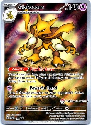 Pokemon TCG! Alakazam 2025 MEP Black Star Promo #9 Pokemon Center Near Mint