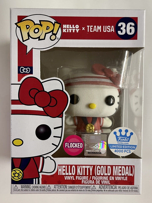 Funko POP! Hello Kitty X Team USA #36 Sanrio Hello Kitty Gold Medal Funko 4000 pcs Limited FLOCKED + Protector (VAULTED)