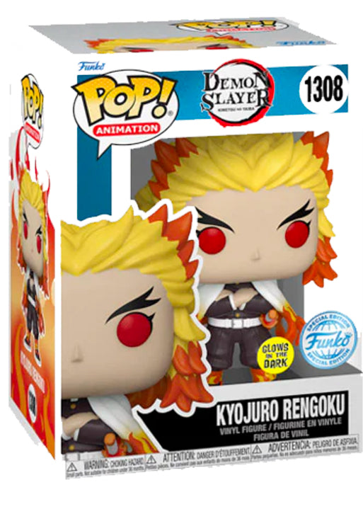 Funko Pop! Demon Slayer Kyojuro Rengoku 1308 Glows In The Dark Special Edition Exclusive + Protector