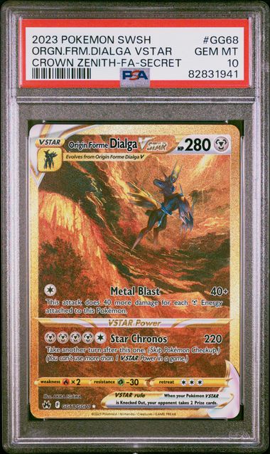 Pokemon TCG! 2023 POKEMON SWORD AND SHIELD CROWN ZENITH #GG68 ORGN.FRM.DIALGA VSTAR CROWN ZENITH-FA-SECRET PSA 10