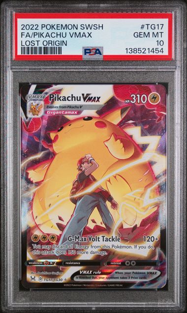 Pokemon TCG! 2022 POKEMON SWORD & SHIELD LOST ORIGIN #TG17 FA/PIKACHU VMAX LOST ORIGIN PSA 10