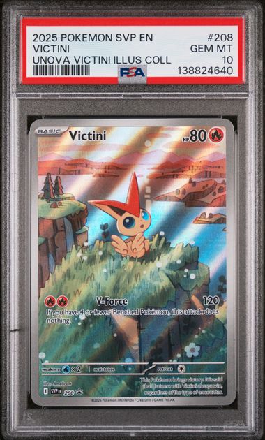 Pokemon TCG! 2025 POKEMON SVP EN-SV BLACK STAR PROMO #208 VICTINI UNOVA VICTINI ILLUS COLL PSA 10
