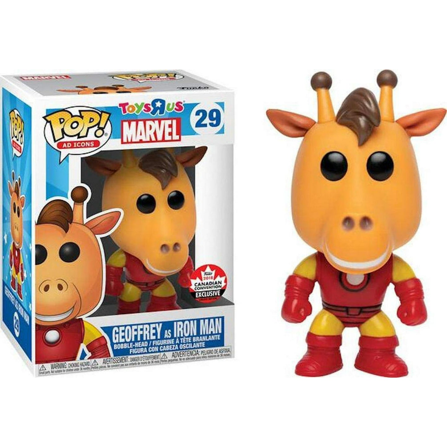 Funko Pop! Toys R Us Marvel - Geoffrey the Giraffe as Iron Man 29 Funko 2018 Canadian Convention Exclusive (VAULTED) + Free Protector