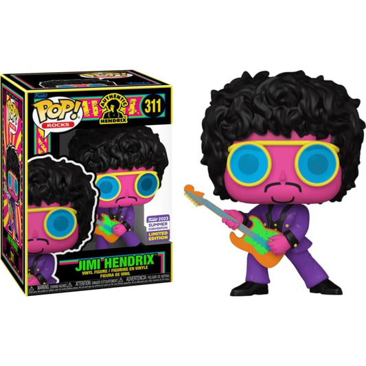 Funko Pop! Authentic Hendrix - Jimi Hendrix (Black Light) 311 Funko 2023 Summer Convention Exclusive + Free Protector