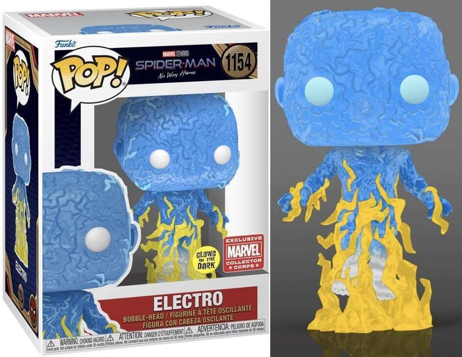 Funko Pop! Marvel Studios Spider-Man No Way Home - Electro 1154 Glows in the Dark Marvel Collector Corps Exclusive + Free Protector