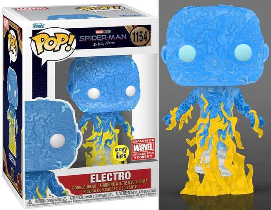 Funko Pop! Marvel Studios Spider-Man No Way Home - Electro 1154 Glows in the Dark Marvel Collector Corps Exclusive + Free Protector