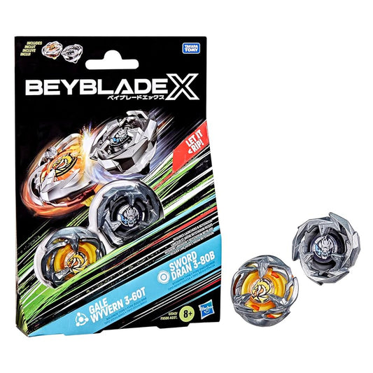 Beyblade X Gale Wyvern 3-60T & Sword Dran 3-80B Dual Pack Set with 2 Right-Spinning Tops; Authentic Takara Tomy Battle Tops