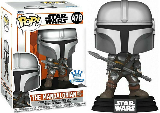 Funko Pop! Star Wars : The Mandalorian with Beskar Staff 479 Funko Shop Exclusive + Pop Protector