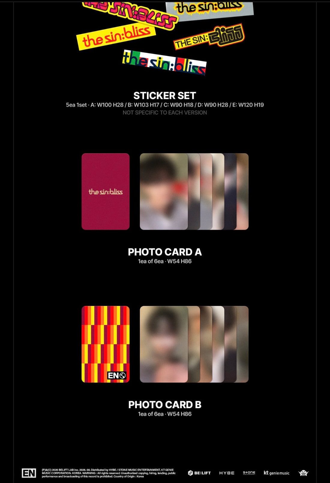 (PRE-ORDER) K-POP ENHYPEN - THE SIN: BLISS (4 VERSIONS) RANDOM