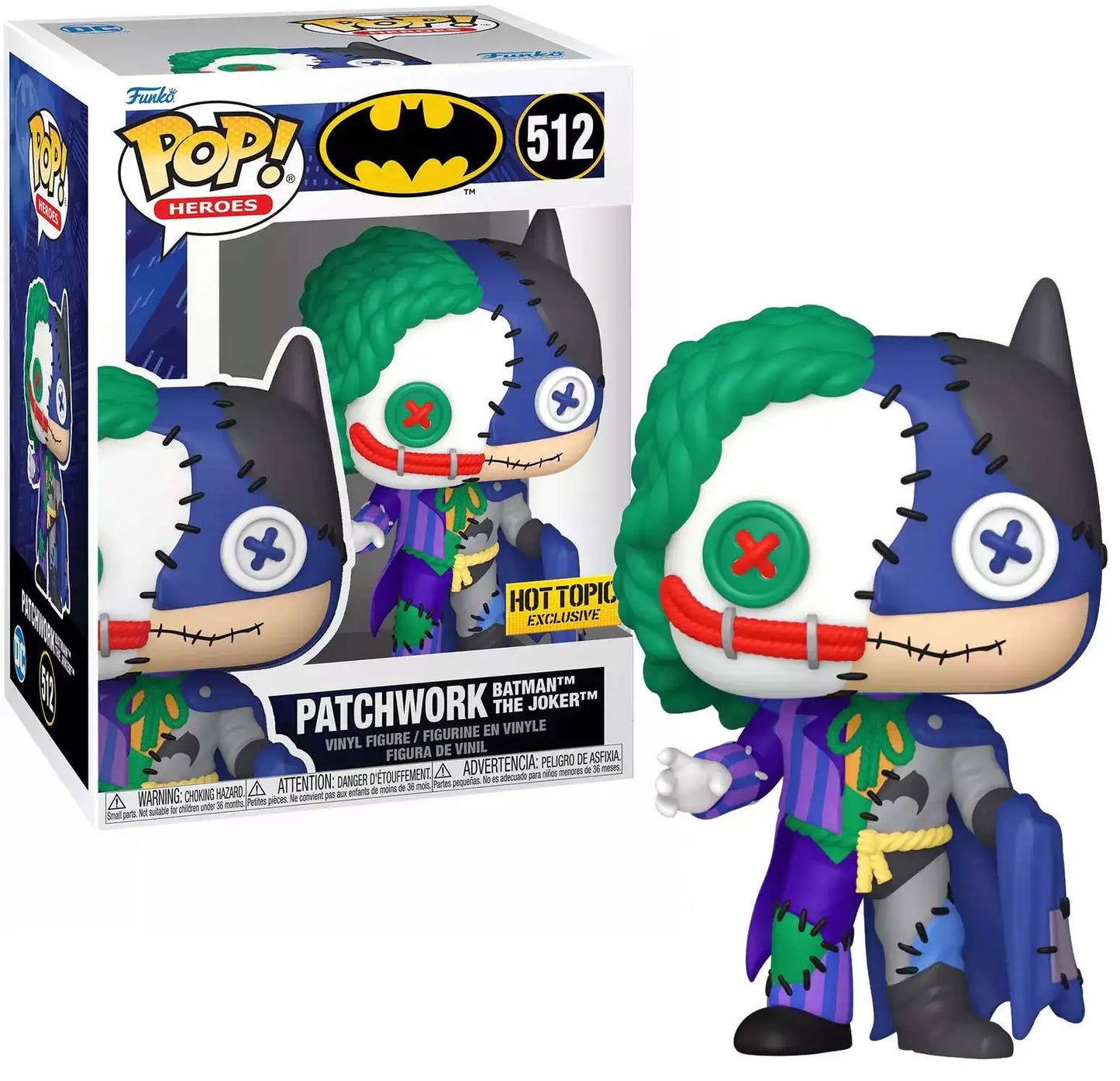 Funko Pop! DC Batman : Patchwork Batman The Joker 512 Hot Topic Exclusive + Pop Protector