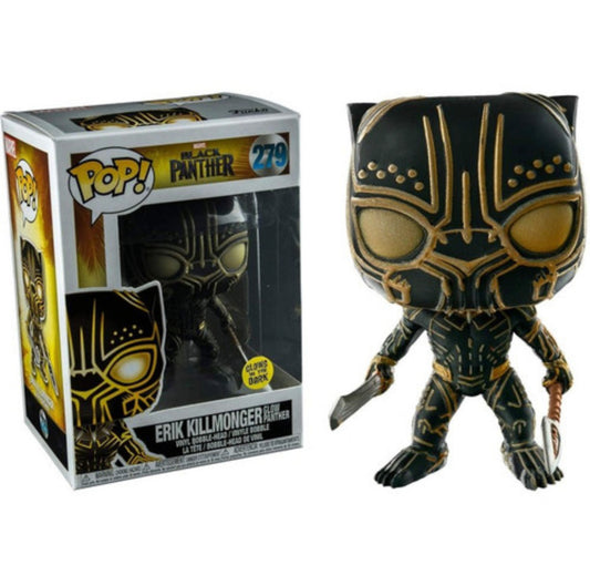 Funko Pop! Marvel Black Panther Erik Killmonger Glow Panther 279 Glows in the Dark + Free Protector