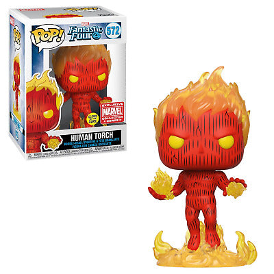 Funko Pop! Marvel Fantastic Four Human Torch 572 Glows in the Dark Marvel Collector Corps Exclusive (VAULTED) + Free Protector