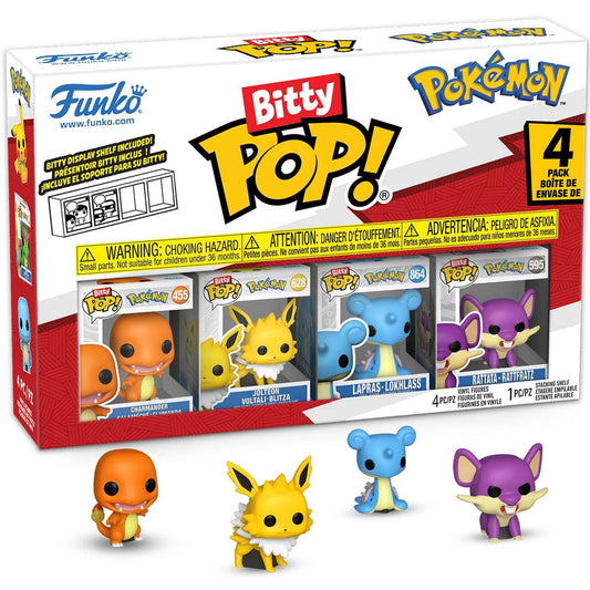 Funko Pop! Bitty: Pokemon - Charmander, Jolteon, Lapras, Rattata - 0.9 Inch (2.2 Cm) Collectable - Stackable Display Shelf Included - Gift Idea - Party Bags Stocking