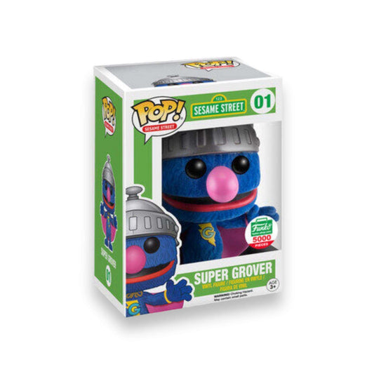 Funko Pop! 123 Sesame Street - Super Grover 01 Funko Shop Exclusive (Flocked, VAULTED) + Free Protector