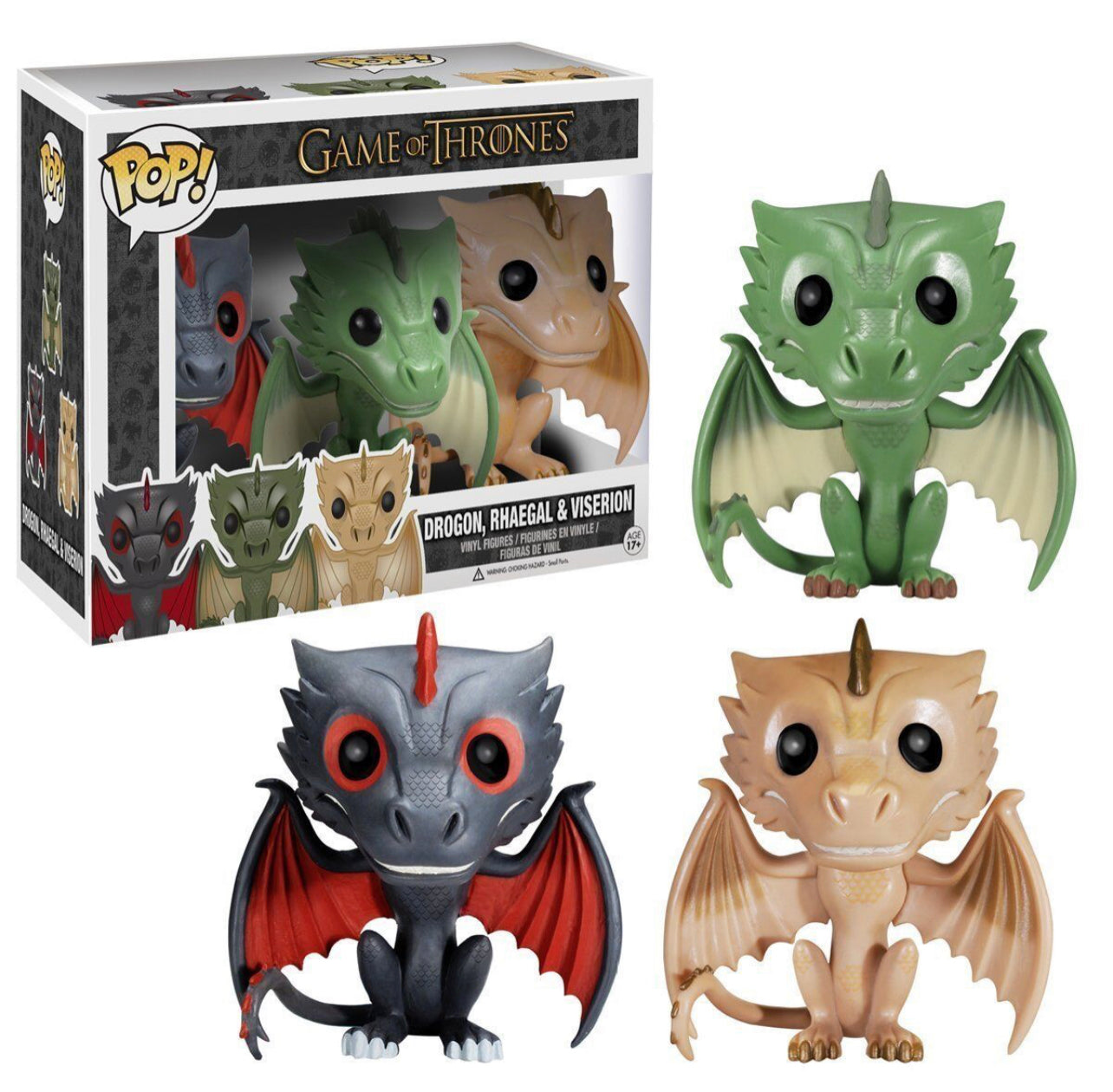 Funko Pop! Game of Thrones Drogon 16, Rhaegal 20, & Viserion 22 EB Exclusive 3 Pack (VAULTED)