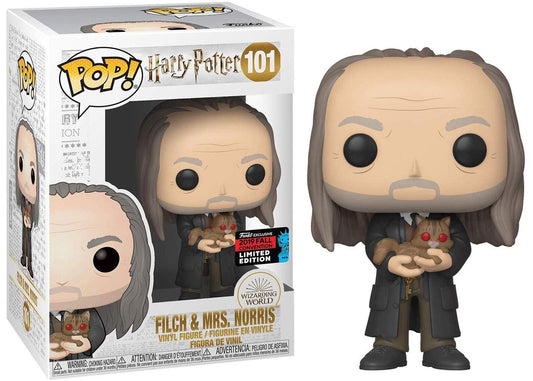 Funko Pop! Harry Potter - Filch & Mrs. Norris 101 2019 Fall Convention Exclusive Figure + Pop Protector