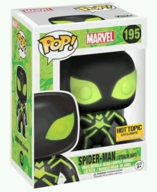 Funko Pop! Marvel Spider-Man (Stealth Suit) 195 Hot atopic Exclusive + Free Protector