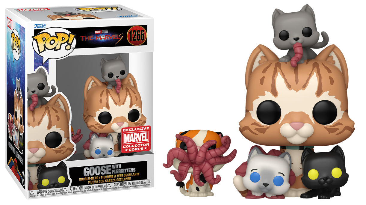 Funko Pop! Marvel Studios - The Marvels Goose with Flerkittens 1266 Marvel Collector Corps Exclusive + Free Protector