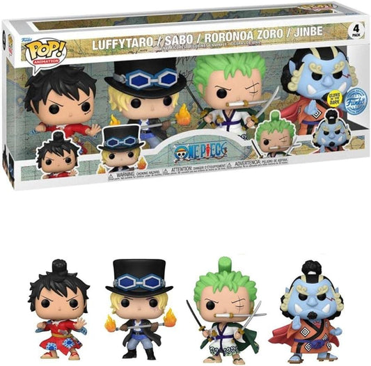 Funko Pop! One Piece Luffytaro / Sabo / Roronoa Zoro / Jinbe 4 Pack Glows in the Dark Funko Special Edition