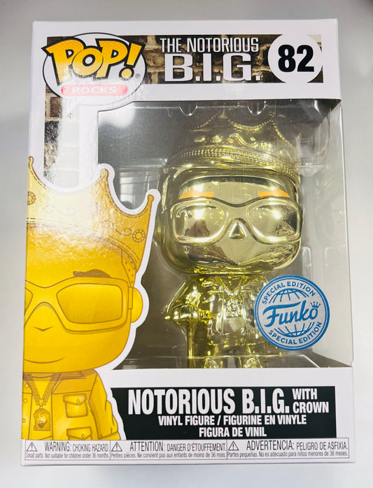 Funko Pop! The Notorious B.I.G - Notorious B.I.G with Crown (Gold Chrome) 82 Funko Shop Exclusive + Free Protector
