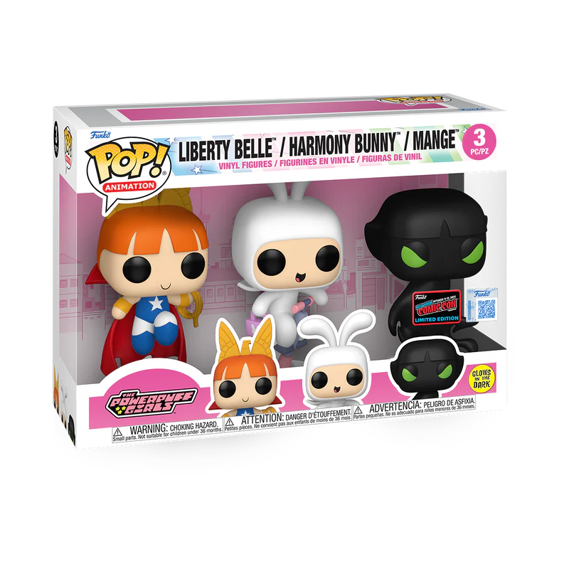 Funko Pop! The Powerpuff Girls - Liberty Belle / Harmony Bunny / Mange Funko 2025 Fall Convention Exclusive Glows in the Dark 3 Pack Figure Set