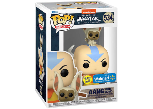Funko Pop! Nickelodeon Avatar The Last Airbender : Aang with Momo 534 Glows in the Dark Walmart Exclusive + Pop Protector