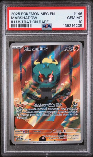Pokemon TCG! 2025 POKEMON MEG EN-MEGA EVOLUTION #146 MARSHADOW ILLUSTRATION RARE PSA 10