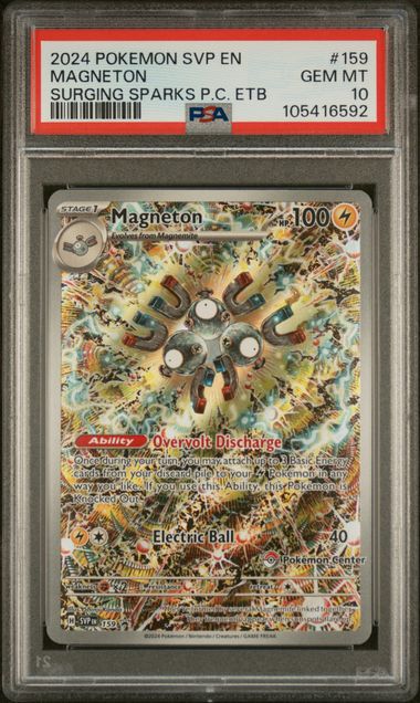 Pokemon TCG! 2024 POKEMON SVP EN-SV BLACK STAR PROMO #159 MAGNETON SURGING SPARKS PC ETB PSA 10