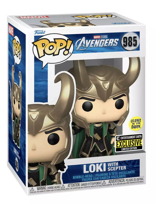 Funko POP! Avengers- Loki [with scepter](GiTD)(Entertainment Earth) #985 + PoP Protector