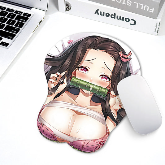 Sexy Mouse Pad Anime Demon Slayer Nezuko 3D Chest Mousepad Wrist Rest Silicone Mouse