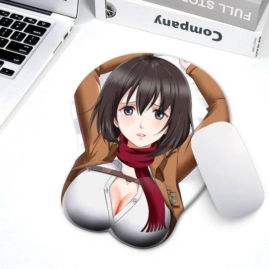 Character Cute Girl Mikasa Attack On Titan Breast Oppai Gaming Mouse Pad with Wrist Rest Support