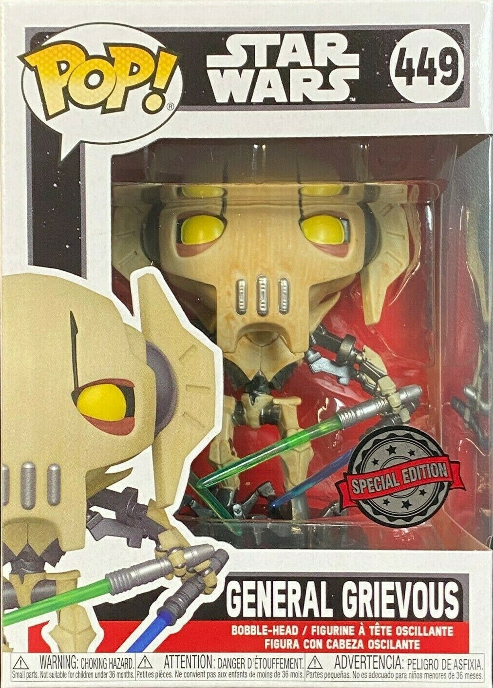 Star Wars - General Grievous with Four Lightsabers Pop! Vinyl Figure 449 + PoP Protector