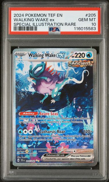 Pokemon TCG! 2024 POKEMON TEF EN-TEMPORAL FORCES #205 WALKING WAKE ex SPECIAL ILLUSTRATION RARE PSA 10