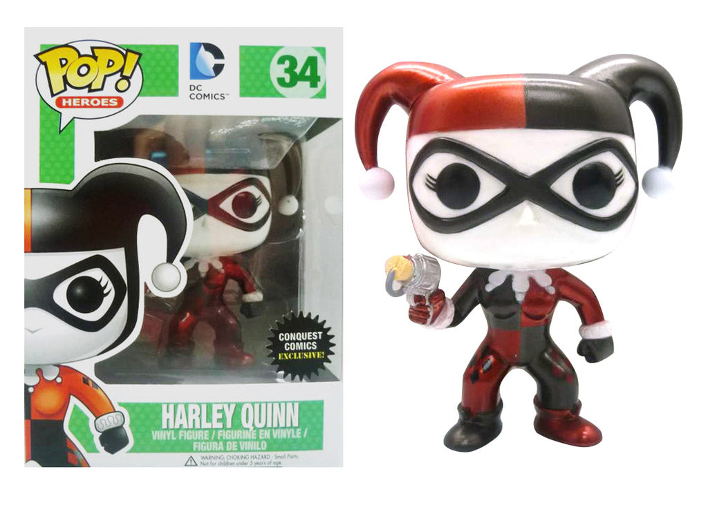 34 Harley Quinn (Metallic) Funko PoP! Heroes DC Comics Conquest Comics Exclusive + PoP Protector