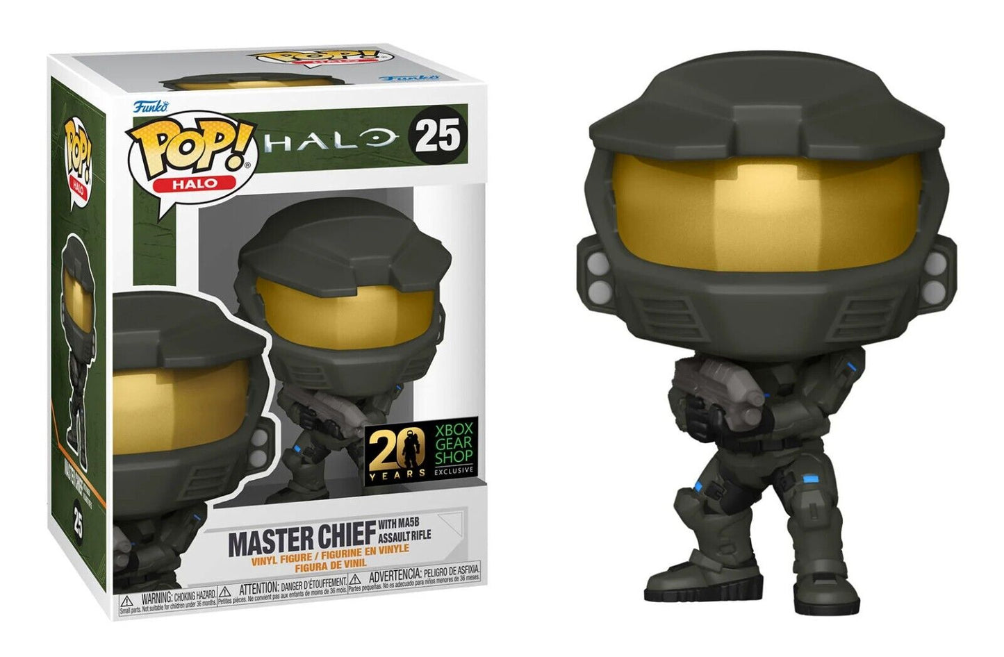 Funko POP! Games: Halo #25 - Master chief with MA5B Assault Rifle 20 years Xbox Gear Shop + Protector