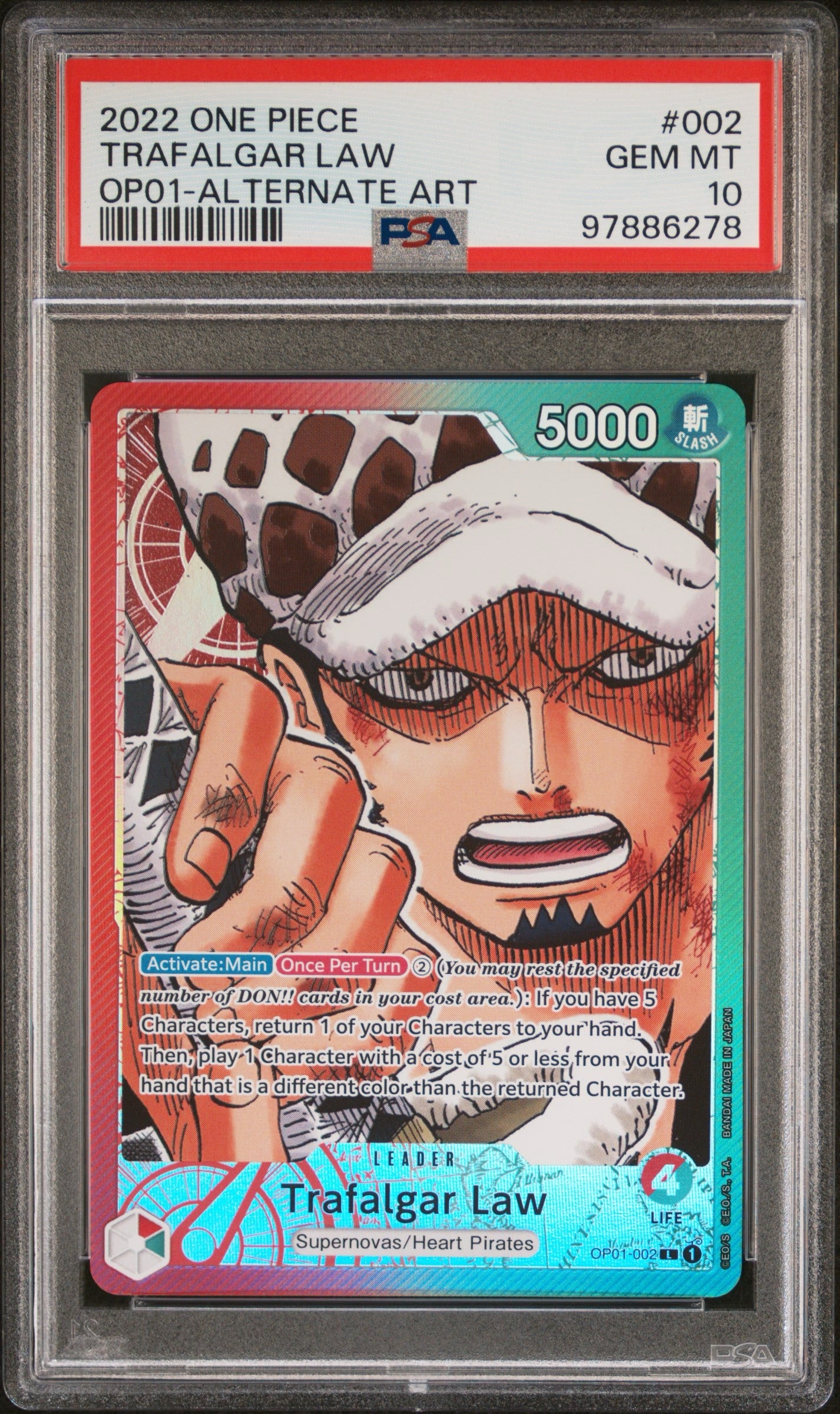 2022 ONE PIECE OP01-ROMANCE DAWN #002 TRAFALGAR LAW ALTERNATE ART