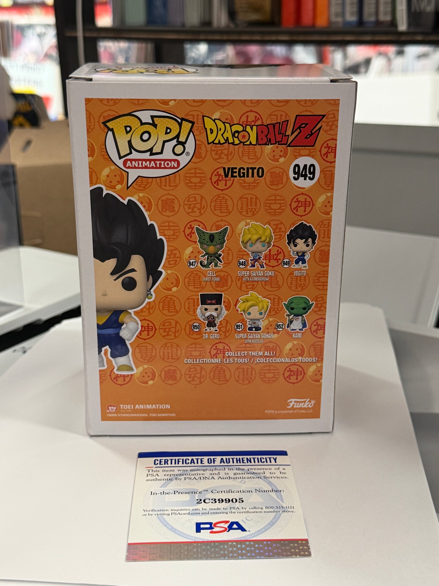 Dragon Ball Vegito Metallic GameStop Funko Pop 949 Signed Chris Sabat Sean Schemmel PSA + PoP Protector