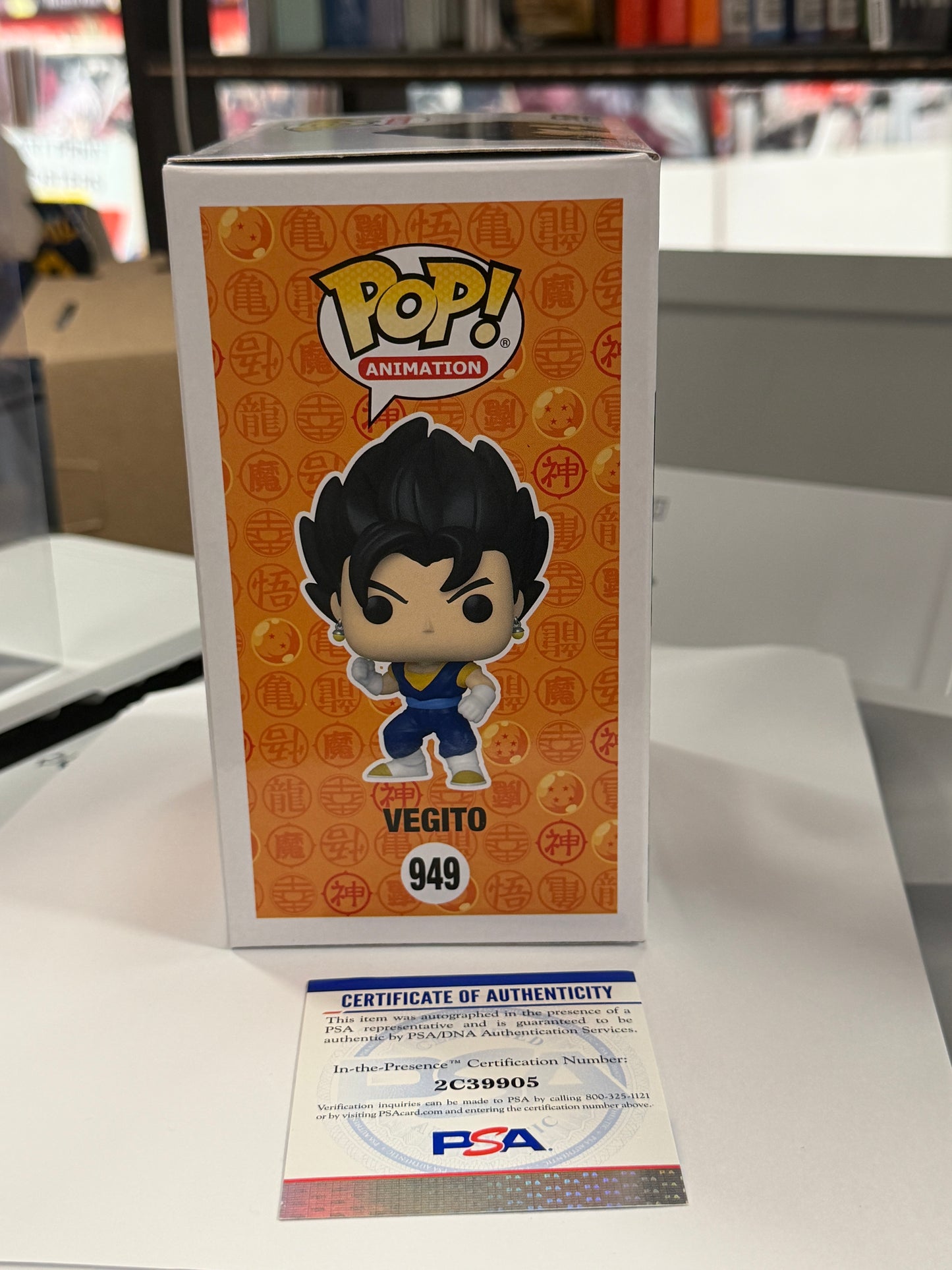 Dragon Ball Vegito Metallic GameStop Funko Pop 949 Signed Chris Sabat Sean Schemmel PSA + PoP Protector
