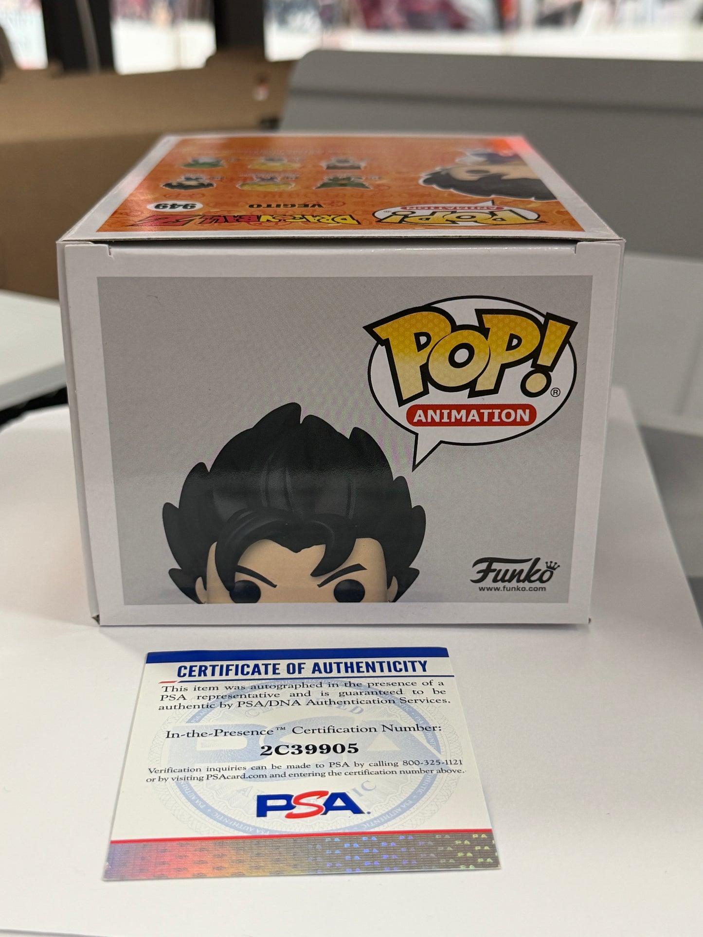 Dragon Ball Vegito Metallic GameStop Funko Pop 949 Signed Chris Sabat Sean Schemmel PSA + PoP Protector
