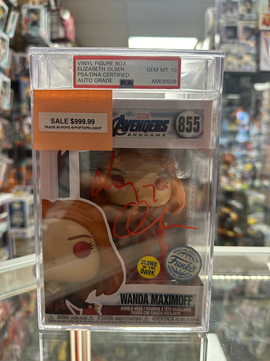 Funko POP! Marvel: Avengers Endgame #855 - Wanda Maximoff GITD Special Edition - Signed by Elizabeth Olsen GEM MT 10 PSA Certified with Case!