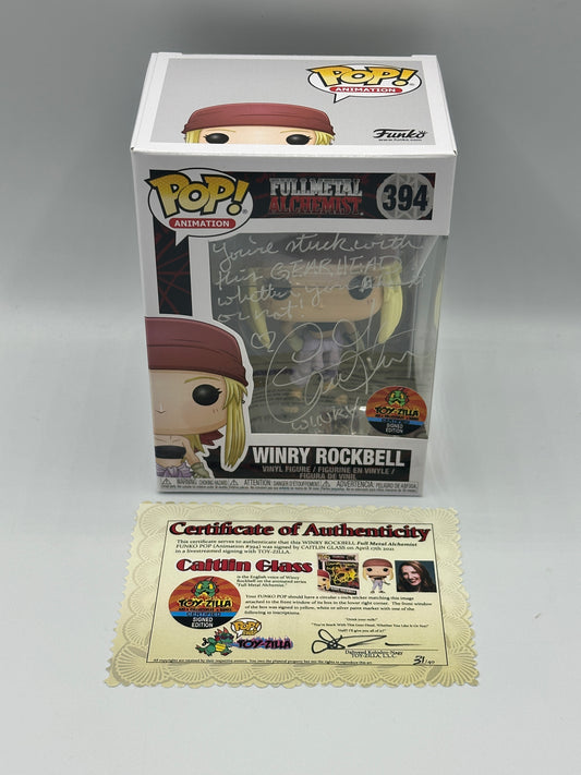 Winry Rockbell Funko Pop Mint #394 FullMetal Alchemist Signed Caitlin Glass Rare + POP PROTECTOR