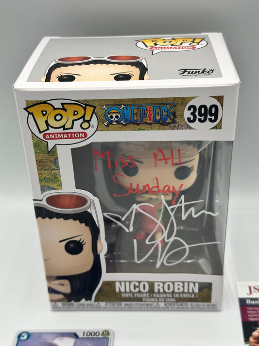 Funko Pop! Nico Robin #399 One Piece 2023 With JSA COA Signed By Stephanie Young Miss All Sunday + Bonus collectible card included.